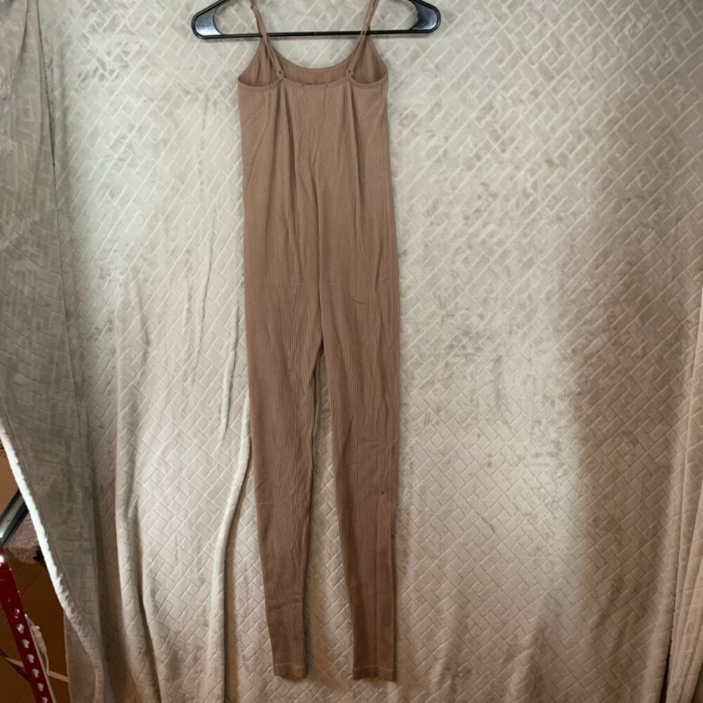 Popular 21 Womans Small Jumpsuit Brown Ribbed Sleeveless Adjustable Stretch - Picture 11 of 14
